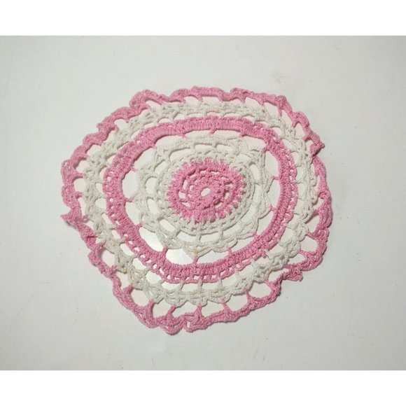 Handmade Crotchet Doily Vintage 9 in Decor Pink White Cottagecore Victorian - Picture 1 of 3